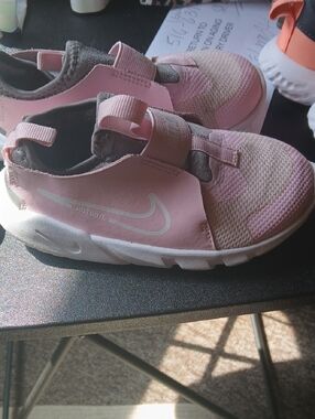 Nike Pink and White Kids Slip-On Sneakers with Hook-and-Loop Strap